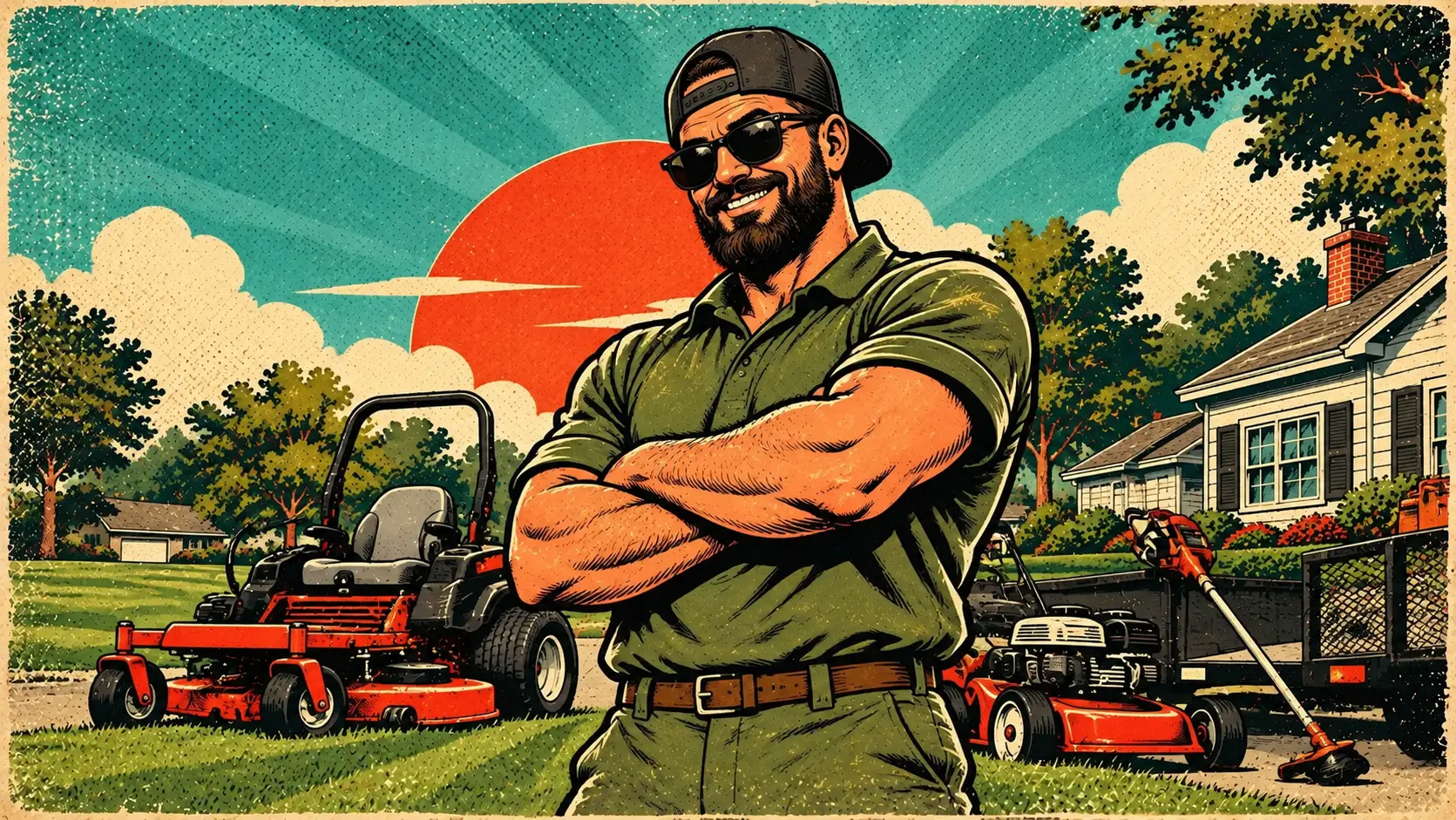 Retro Jordy’s lawn and property care illustration